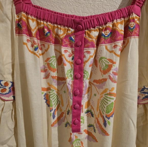 FARM Rio Anthropologie Embroidered Peasant Maxi Dress M - Picture 3 of 7